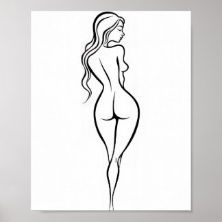 Affiche Woman Back View Minimalist Line Art Sketch