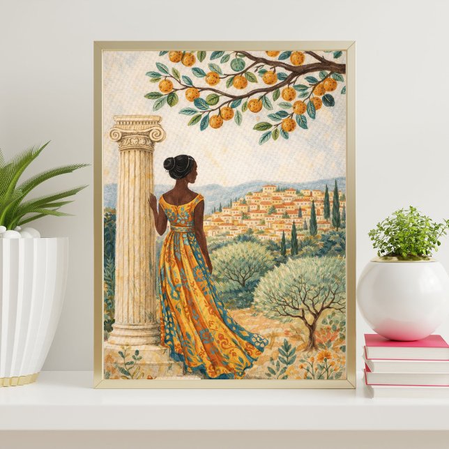 Affiche Woman by Column with Citrus Tree Illustration (Créateur téléchargé)