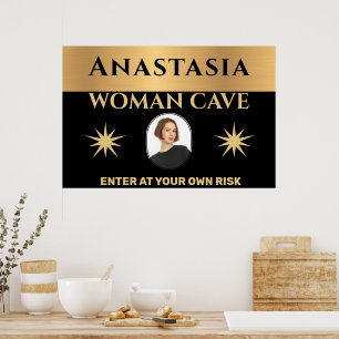 Affiche Woman Cave Gold Black Warning Personnaliser