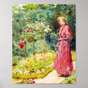 Affiche Woman Cutting Roses in a Garden by Childe Hassam 
