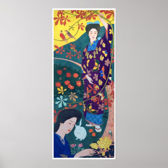Affiche Woman in the Flower Garden, Goyō Hashiguchi (Devant)