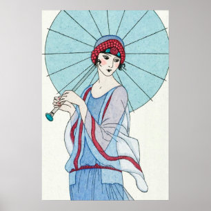 Affiche Woman Parasol Portrait Art Vintage