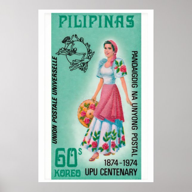 Affiche Woman Pilipinas 1960s-70s Postage Stamp - Vintage (Devant)