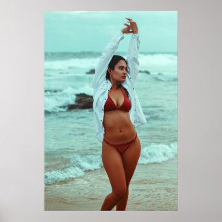 Affiche Woman Posing On A Beach In Red Bikini
