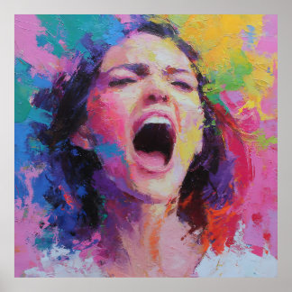 Affiche Woman Shouting Abstract Colors Expressive Acrylic 