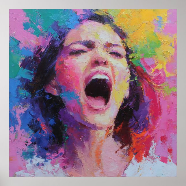 Affiche Woman Shouting Abstract Colors Expressive Acrylic  (Devant)