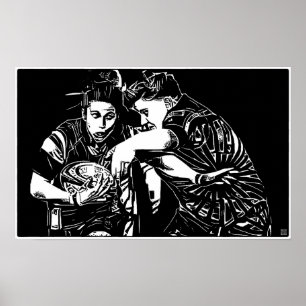 Affiche Woman's Rugby - Woodblock Art Print
