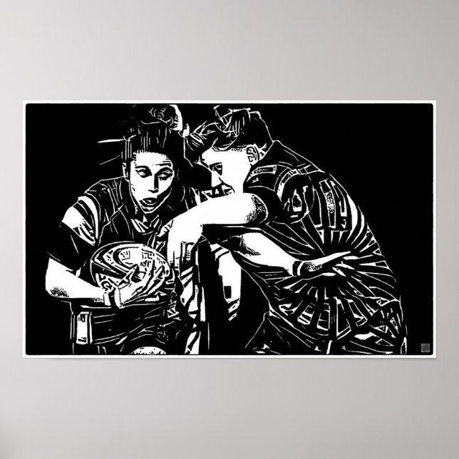 Affiche Woman's Rugby - Woodblock Art Print (Devant)