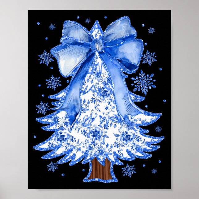 Affiche Women Christmas Tree Chinoiserie Blue Floral Coque (Devant)