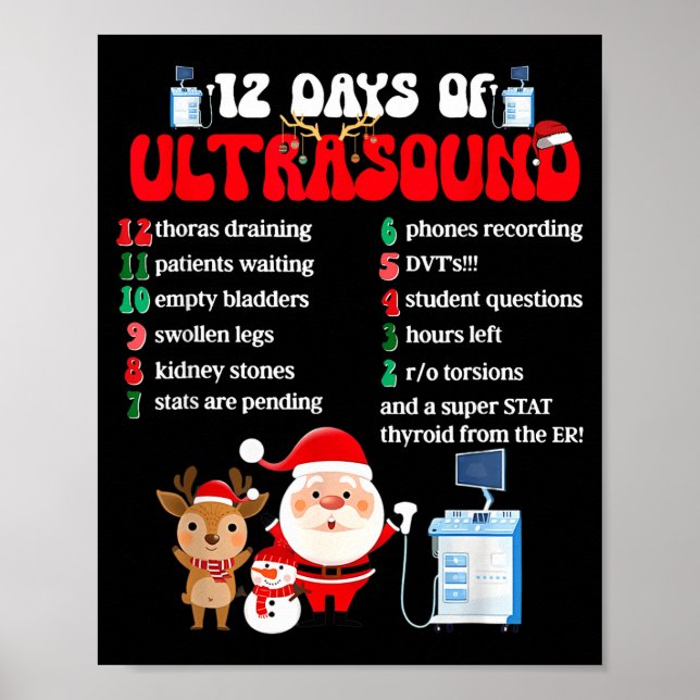 Affiche Women Retro 12 Days Of Ultrasound Tech Christmas S (Devant)