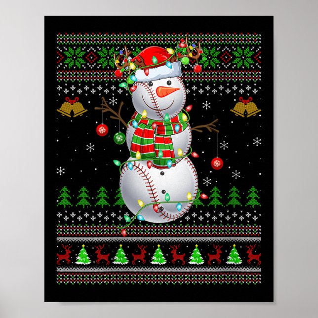 Affiche Womens Baseball Snowman Ugly Christmas Sweaters Sr (Devant)