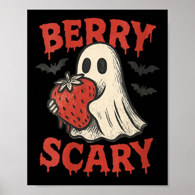 Affiche Womens Berry Y Cute Ghost Strawberry Halloween Pun (Devant)