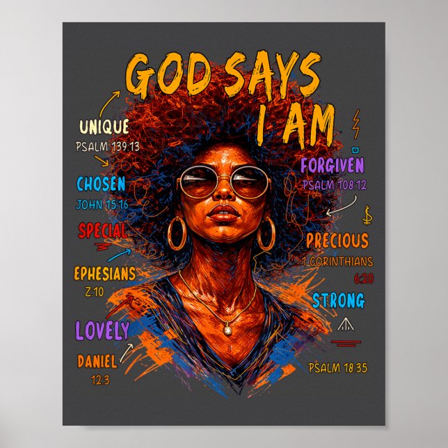 Affiche Womens Black Girl Queen God Says I Am Melanin Hist (Devant)