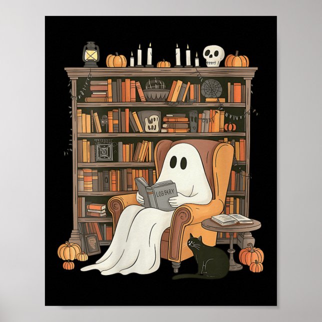 Affiche Womens Bookish Ghost Haunted Library Cat Bookworm  (Devant)