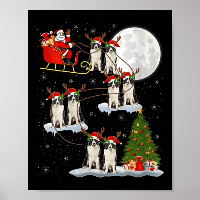 Affiche Womens Border Collie Dog Santa Sleigh Flying Funny (Devant)