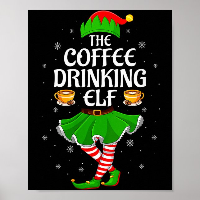Affiche Womens Coffee Drinking Elf Christmas Girls Women E (Devant)