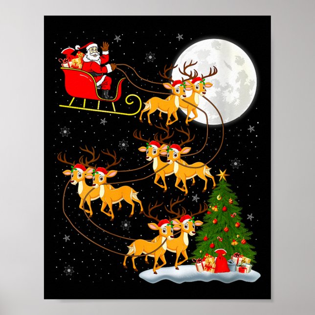 Affiche Womens Deer Santa Sleigh Flying Funny Magical Chri (Devant)