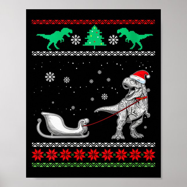 Affiche Womens Dinosaur Sleigh Merry Christmas Ugly Christ (Devant)