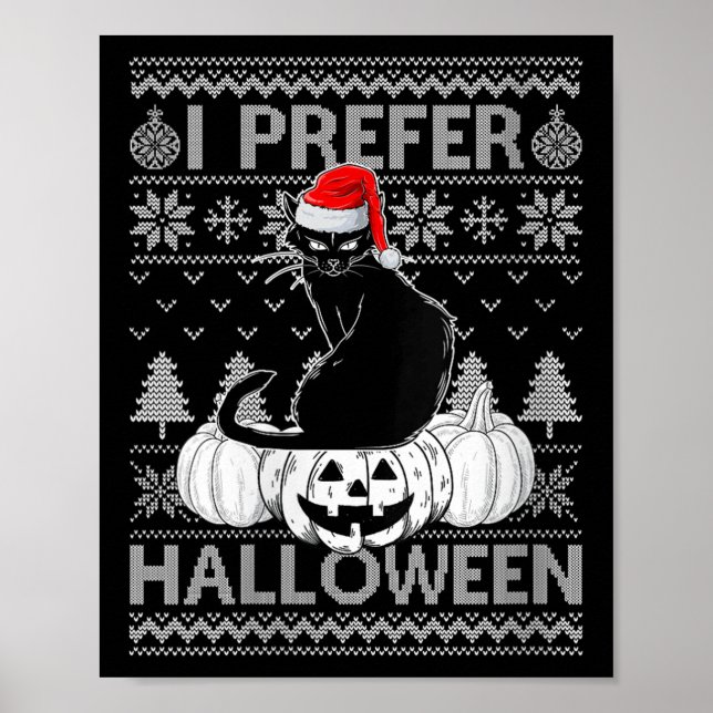 Affiche Womens Funny I Prefer Halloween Black Cat Ugly Chr (Devant)
