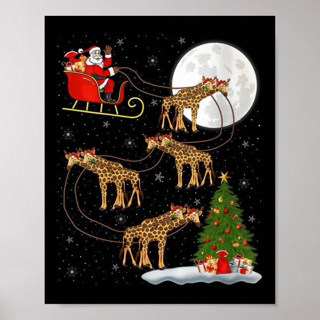 Affiche Womens Giraffe Santa Sleigh Flying Funny Magical C (Devant)