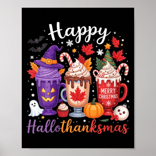 Affiche Womens Happy Hallothanksmas Coffee Lover Halloween (Devant)
