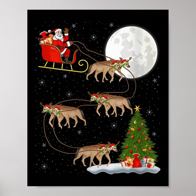 Affiche Womens Hyena Santa Sleigh Flying Funny Magical Chr (Devant)