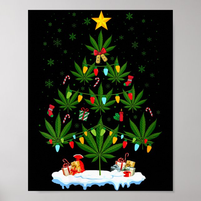 Affiche Womens Leaf Christmas Tree Weed Stoner Xmas V-neck (Devant)