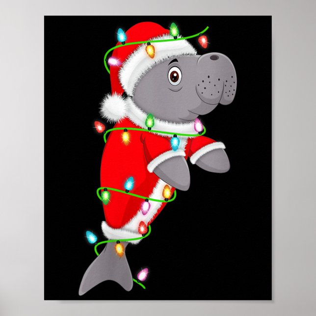 Affiche Womens Manatee Christmas Lights Santa Costume Cute (Devant)