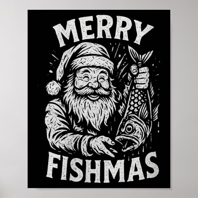 Affiche Womens Merry Fishmas Vintage Santa Fishing Christm (Devant)