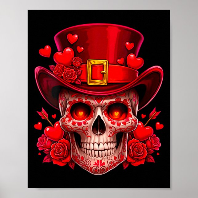 Affiche Women's Sugar Skull Valentine Cud Red Roses Couple (Devant)