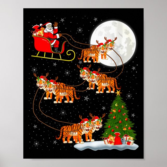 Affiche Womens Tiger Santa Sleigh Flying Funny Magical Chr (Devant)