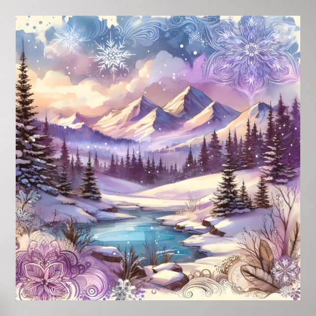Affiche Wonderland d'hiver Motifs de Nature Mountain Lake (Devant)