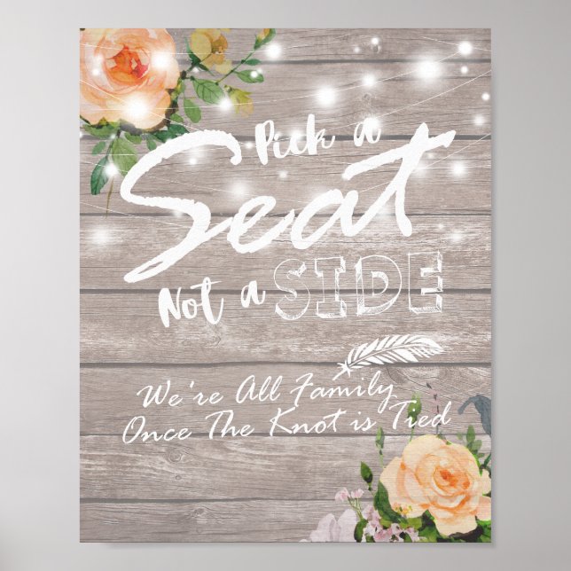 Affiche Wood Floral Pick A Seat Not A Side Wedding Sign (Devant)