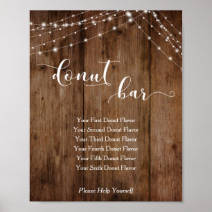 Affiche Wood & Lights Donut Bar Wedding Reception Sign