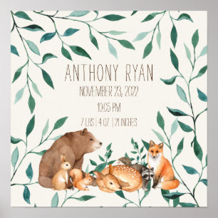 Affiche Woodland Animal Friends Statistiques de naissance