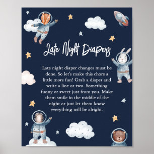 Affiche Woodland Animal Space Baby 'Late Night Diaper'