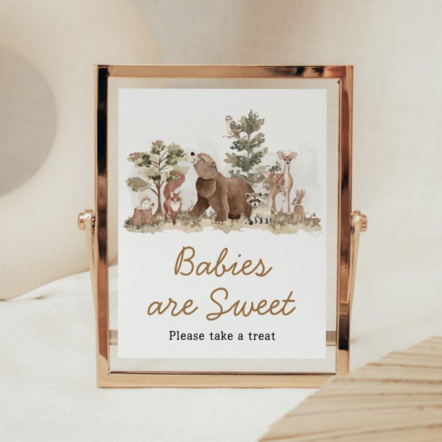 Affiche Woodland Animals Adventure Await Baby shower (Adventure Awaits Woodland Animals Baby Shower Babies are Sweet Sign)