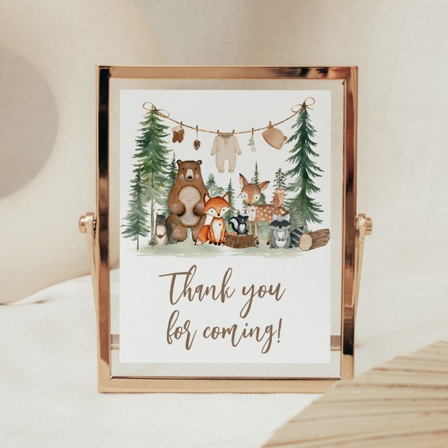 Affiche Woodland Animals Baby Shower Thank You Sign (Woodland Animals Adventure Awaits Rustic Baby Shower Sign)