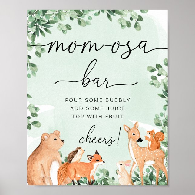 Affiche Woodland Animals Green Baby Shower Momosa Bar Sign (Devant)