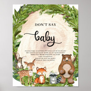 Affiche Woodland animals wooden log don't say baby game