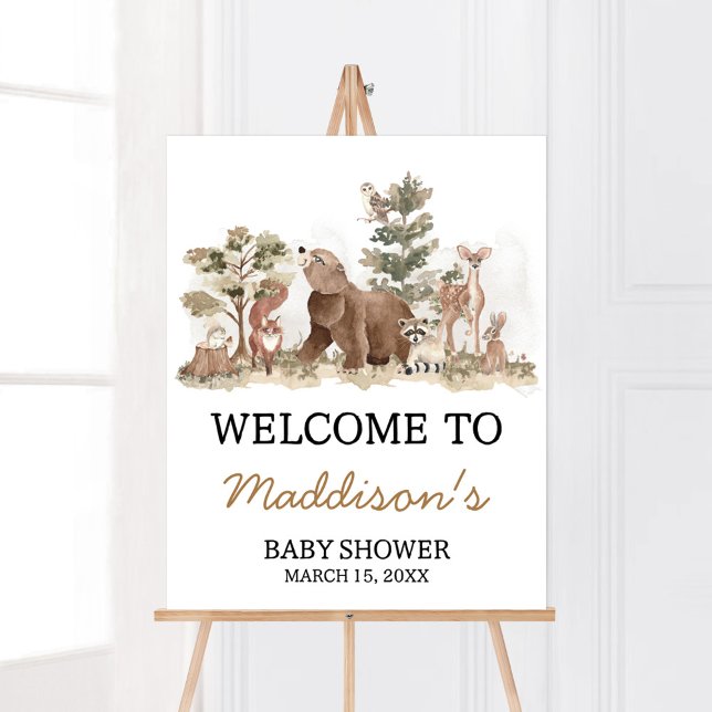 Affiche Woodland Animaux Aventure Attend Bienvenue (Adventure Awaits Woodland Animals Baby Shower Welcome Sign)
