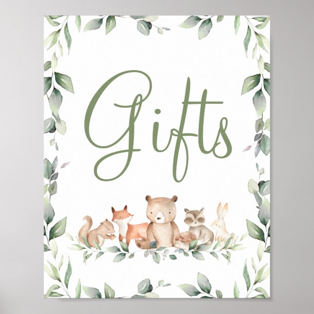 Affiche Woodland Animaux Green-Gifts Party Table (Devant)