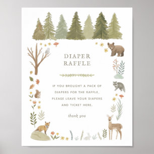 Affiche Woodland Baby Shower Diaper Raffle Sign