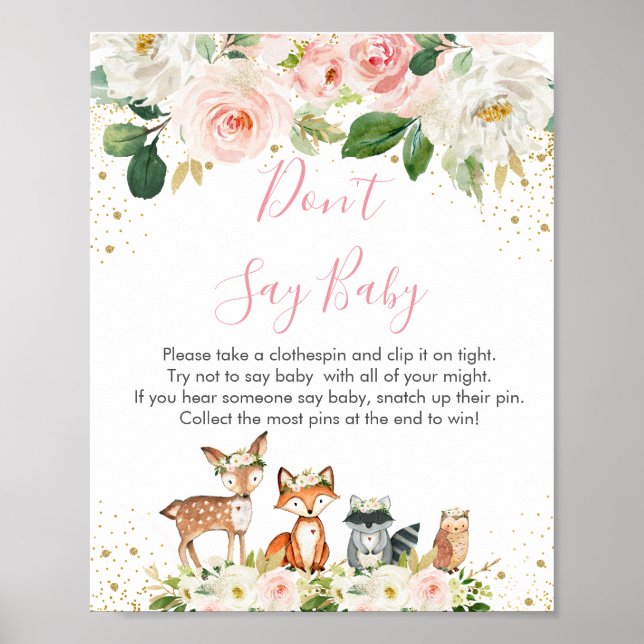 Affiche Woodland Blush Floral Ne pas dire Baby Game (Devant)