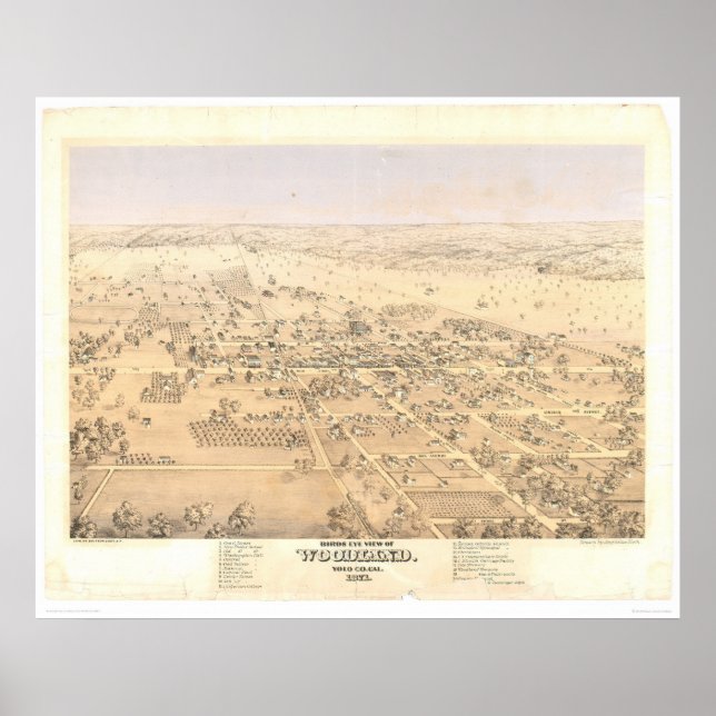 Affiche Woodland, CA. Panoramic Map (1874A) (Devant)