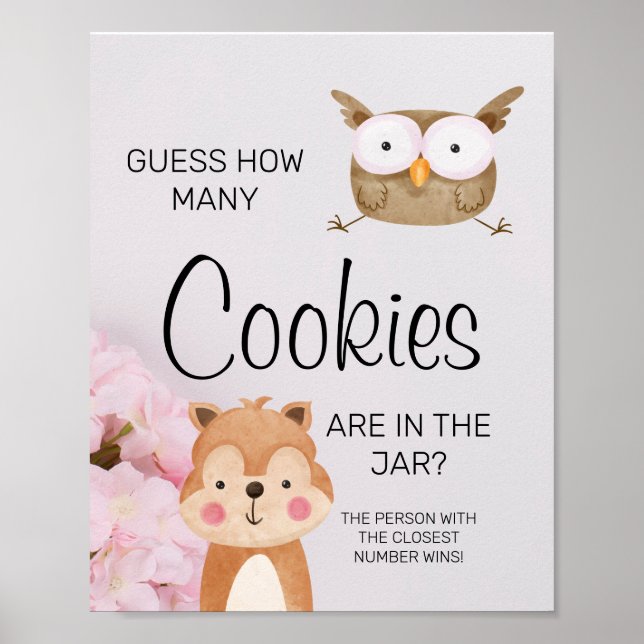 Affiche Woodland Combien de Cookies Baby shower Jeu Signe (Devant)