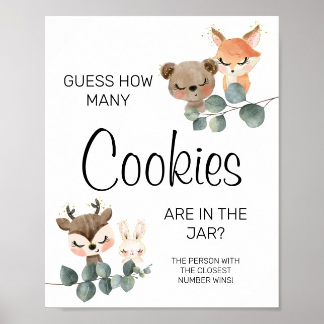 Affiche Woodland Combien de cookies baby shower signe de j (Devant)