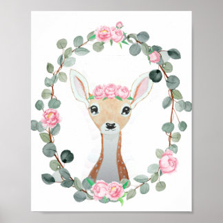 Affiche Woodland Deer Baby Girl Douche Cadeau