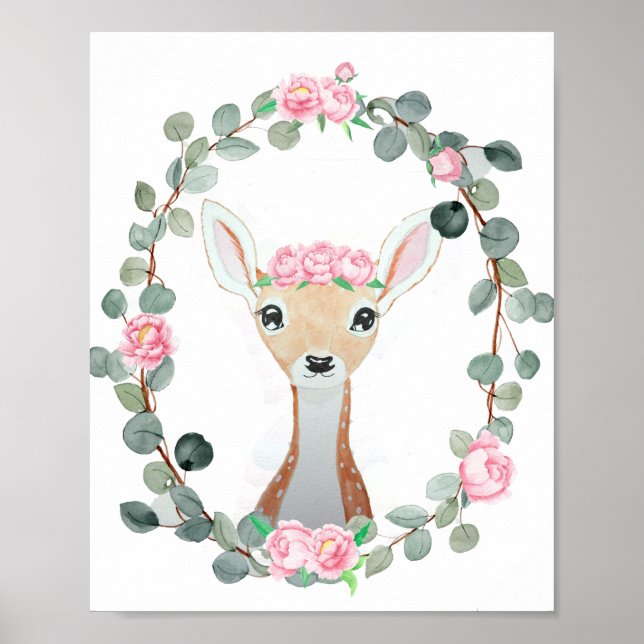 Affiche Woodland Deer Baby Girl Douche Cadeau (Devant)