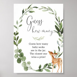 Affiche Woodland Deer Devine combien de jeu de baby shower